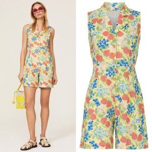Rachel Antonoff Kitty Linen Romper 4 Fruits Sleeveless Button Front